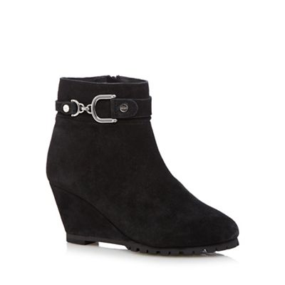 The Collection Black suede mid ankle wedge boots